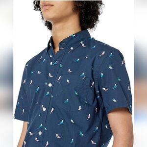 GOODTHREADS Men's Navy Button Down Short Sleeves Shirt with Bird Pattern XXL